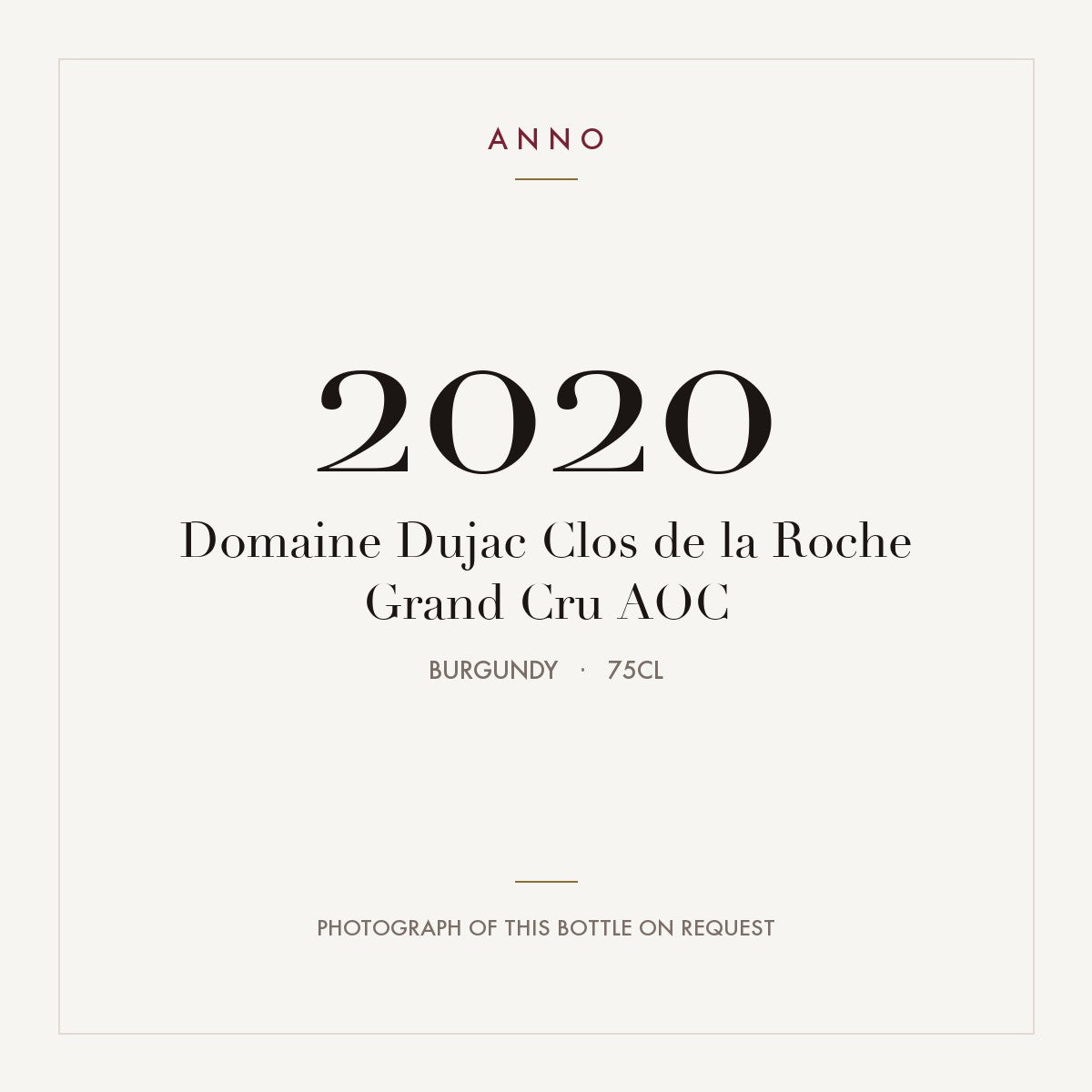 Domaine Dujac Clos de la Roche Grand Cru 2020 AOC 0,75l, Borgogna — card dell'annata ANNO; foto della bottiglia reale disponibile su richiesta