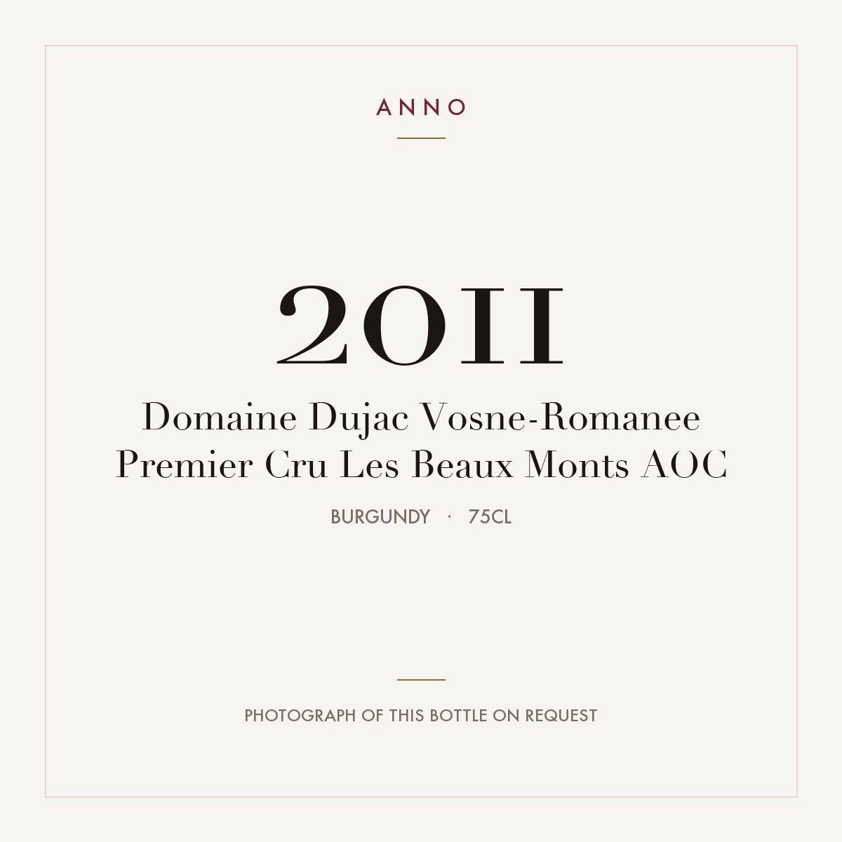 Domaine Dujac Vosne-Romanee Premier Cru Les Beaux Monts 2011 AOC 0,75l, ブルゴーニュ — ANNOヴィンテージカード。実際のボトルの写真はご要望に応じてご用意します
