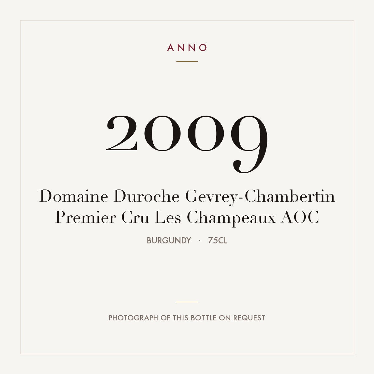 Domaine Duroche Gevrey-Chambertin Premier Cru Les Champeaux 2009 AOC 0,75l, Bourgogne — ANNO-årgangskort; foto af den faktiske flaske på forespørgsel