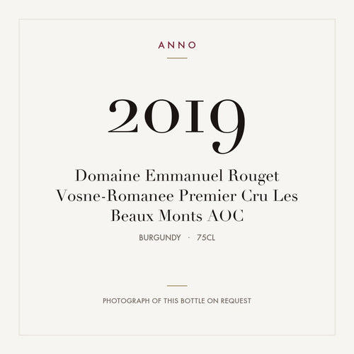 Domaine Emmanuel Rouget Vosne-Romanee Premier Cru Les Beaux Monts 2019 AOC 0,75l, Bourgogne — ANNO-årgangskort; foto af den faktiske flaske på forespørgsel