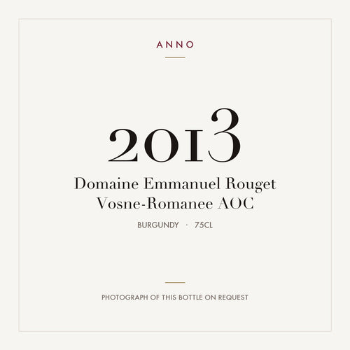 Domaine Emmanuel Rouget Vosne-Romanee 2013 AOC 0,75l, Bourgogne — ANNO-årgangskort; foto af den faktiske flaske på forespørgsel