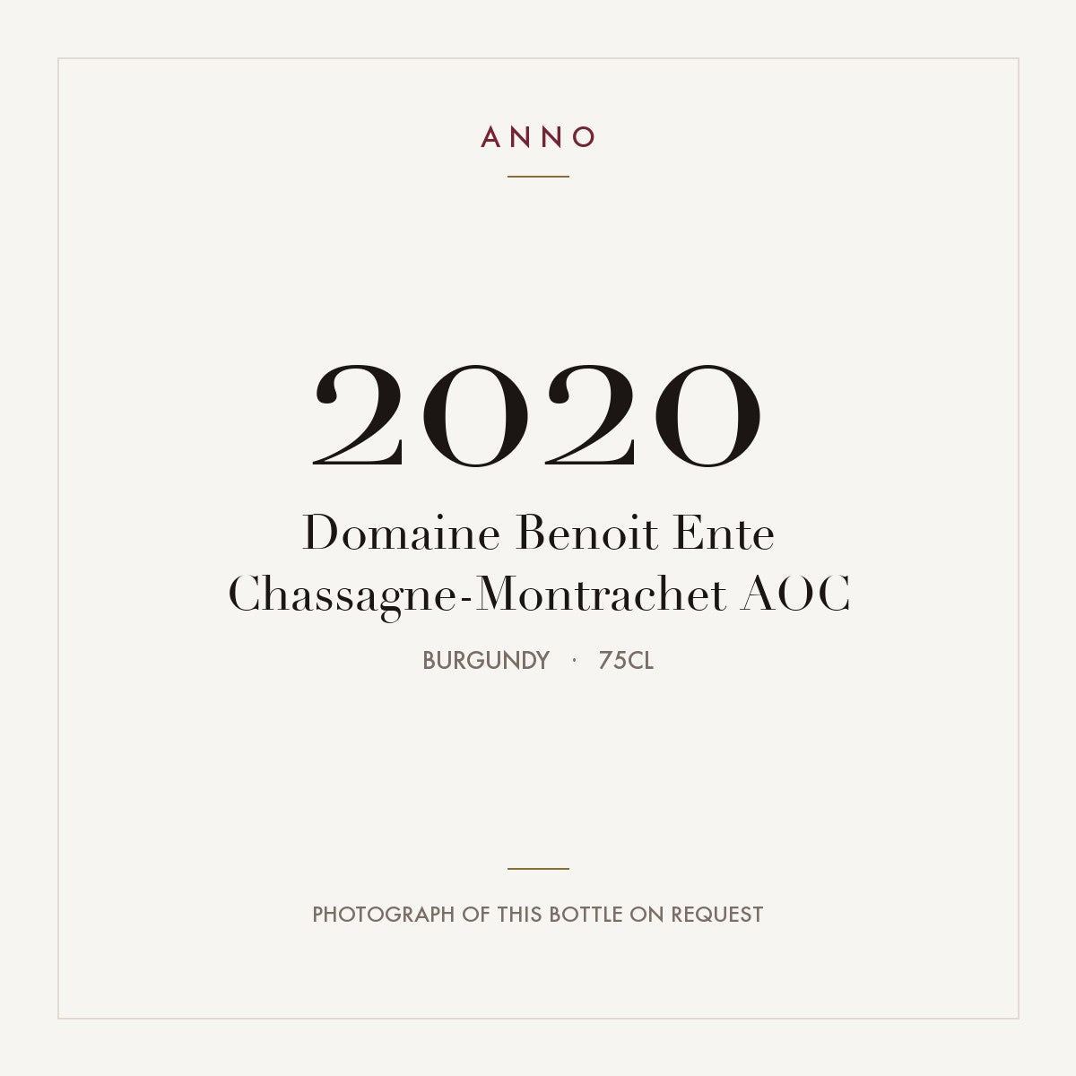 Domaine Benoit Ente Chassagne-Montrachet 2020 AOC 0,75l, ブルゴーニュ — ANNOヴィンテージカード。実際のボトルの写真はご要望に応じてご用意します