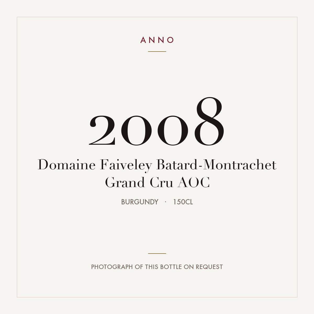 Domaine Faiveley Batard-Montrachet Grand Cru 2008 AOC 1,5l, Borgoña — tarjeta de añada ANNO; foto de la botella real disponible bajo petición