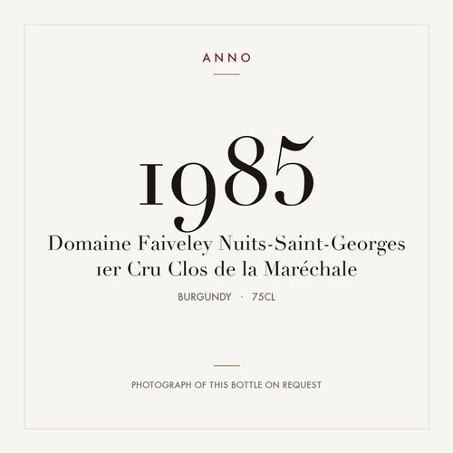 Domaine Faiveley Nuits-Saint-Georges Premier Cru Clos de la Marechale 1985 AOC 0,75l — card dell'annata ANNO; foto della bottiglia reale disponibile su richiesta