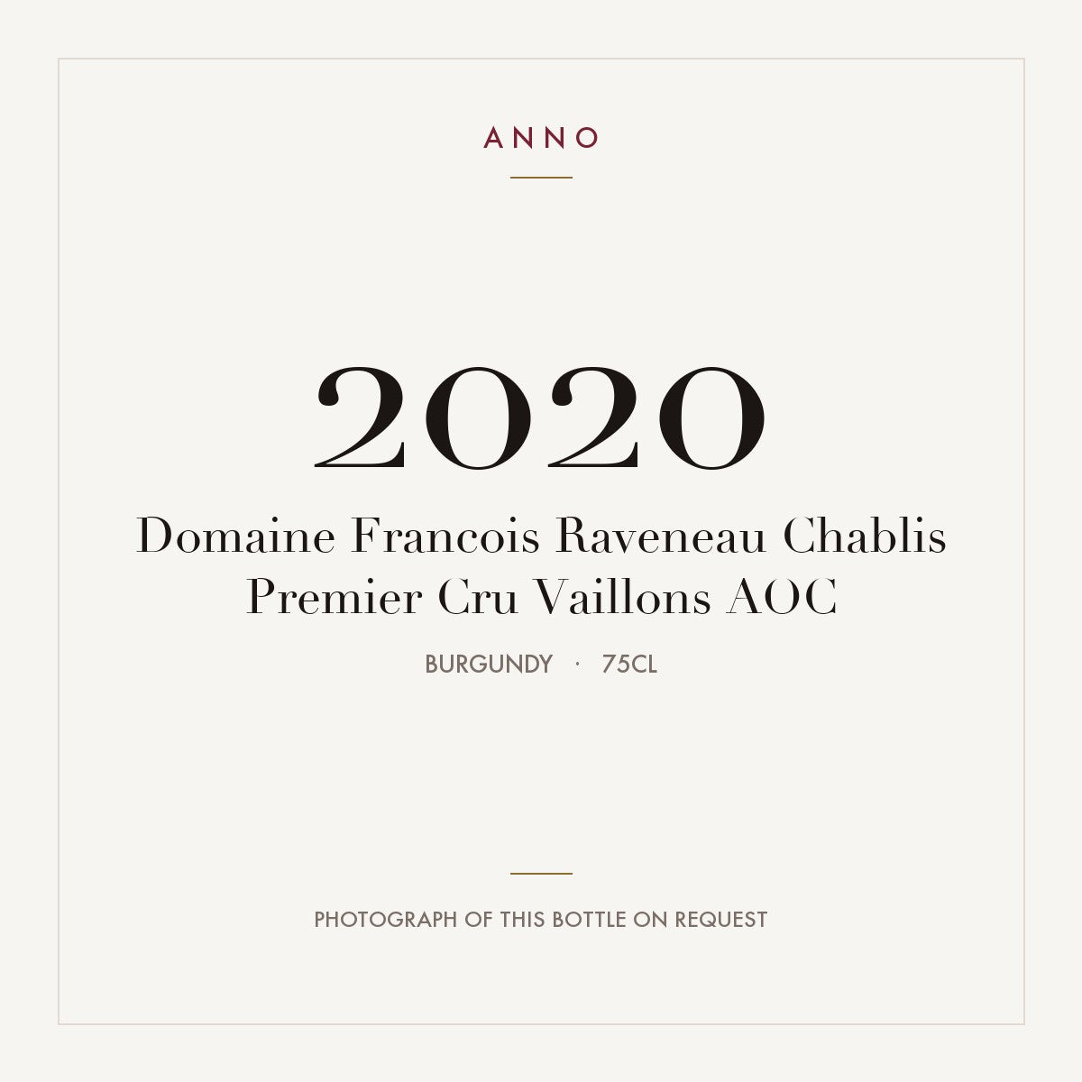 Domaine Francois Raveneau Chablis Premier Cru Vaillons 2020 AOC 0,75l from Burgundy — ANNO vintage card; photograph of the actual bottle available on request