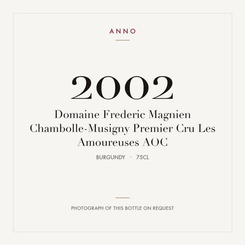 Domaine Frederic Magnien Chambolle-Musigny Premier Cru Les Amoureuses 2002 AOC 0,75l, Bourgogne — ANNO-jaargangkaart; foto van de echte fles op aanvraag