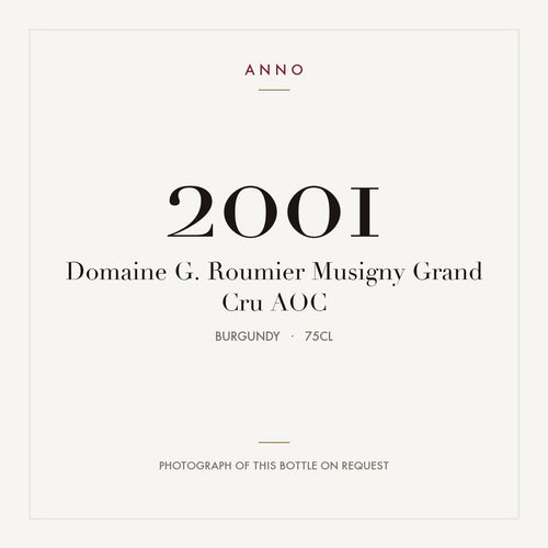 Domaine G. Roumier Musigny Grand Cru 2001 AOC 0,75l, Borgoña — tarjeta de añada ANNO; foto de la botella real disponible bajo petición