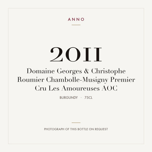 Domaine Georges & Christophe Roumier Chambolle-Musigny Premier Cru Les Amoureuses 2011 AOC 0,75l, Bourgogne — carte millésime ANNO ; photo de la bouteille réelle disponible sur demande