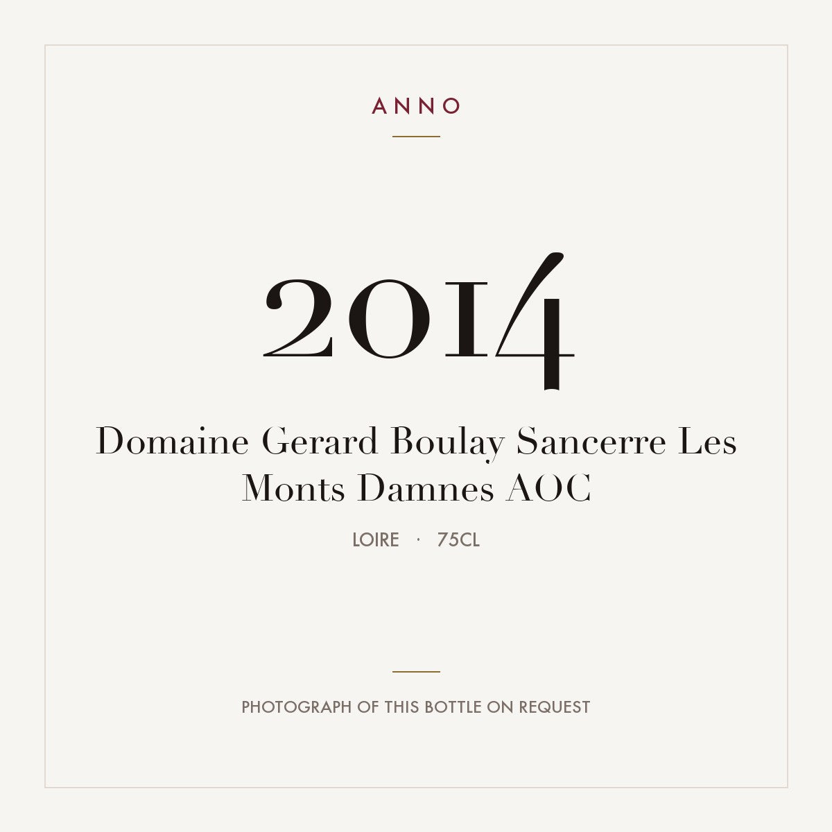 Domaine Gerard Boulay Sancerre Les Monts Damnes 2014 AOC 0,75l, 羅亞爾河 — ANNO 年份卡；實際酒瓶照片可應要求提供