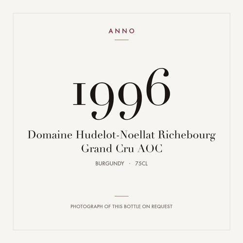 Domaine Hudelot-Noellat Richebourg Grand Cru 1996 AOC 0,75l, Borgoña — tarjeta de añada ANNO; foto de la botella real disponible bajo petición