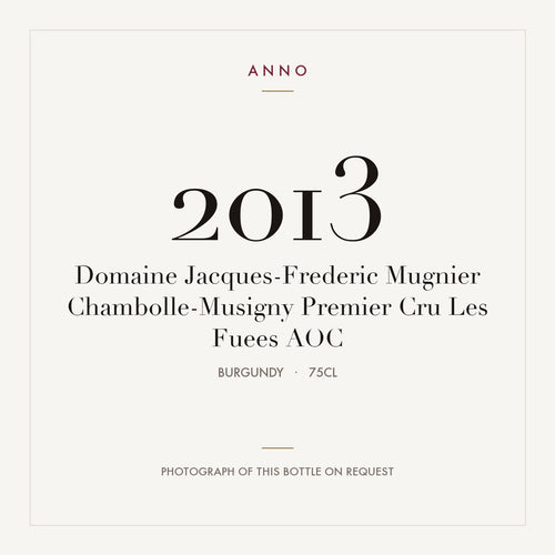 Domaine Jacques-Frederic Mugnier Chambolle-Musigny Premier Cru Les Fuees 2013 AOC 0,75l, ブルゴーニュ — ANNOヴィンテージカード。実際のボトルの写真はご要望に応じてご用意します