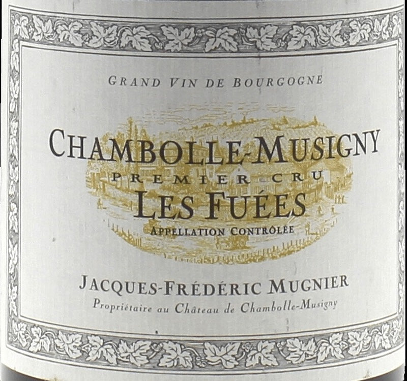 Jacques-Frederic Mugnier Chambolle-Musigny Premier Cru Les Fuees AOC — wine label, illustrative image