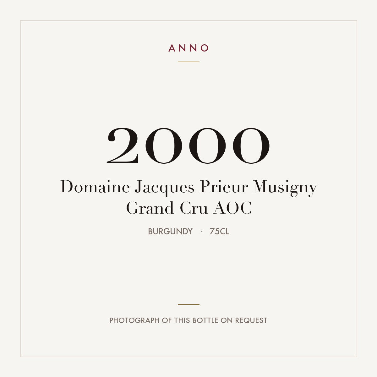 Domaine Jacques Prieur Musigny Grand Cru 2000 AOC 0,75l, Burgund — ANNO-Jahrgangskarte; Foto der tatsächlichen Flasche auf Anfrage