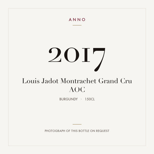 Louis Jadot Montrachet Grand Cru 2017 AOC 1,5l, Bourgogne — ANNO-årgangskort; foto af den faktiske flaske på forespørgsel