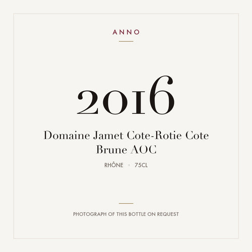 Domaine Jamet Cote-Rotie Cote Brune 2016 AOC 0,75l from Rhône — ANNO vintage card; photograph of the actual bottle available on request