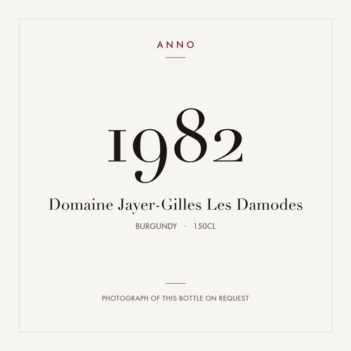 Domaine Jayer-Gilles Les Damodes 1982 1,5l, Burgund — ANNO-Jahrgangskarte; Foto der tatsächlichen Flasche auf Anfrage