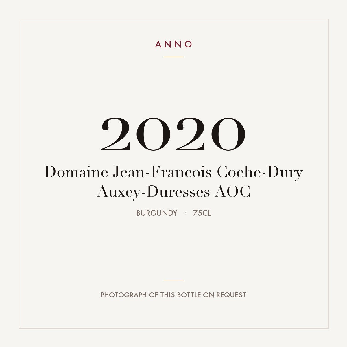 Domaine Jean-Francois Coche-Dury Auxey-Duresses 2020 AOC 0,75l, Burgund — ANNO-Jahrgangskarte; Foto der tatsächlichen Flasche auf Anfrage