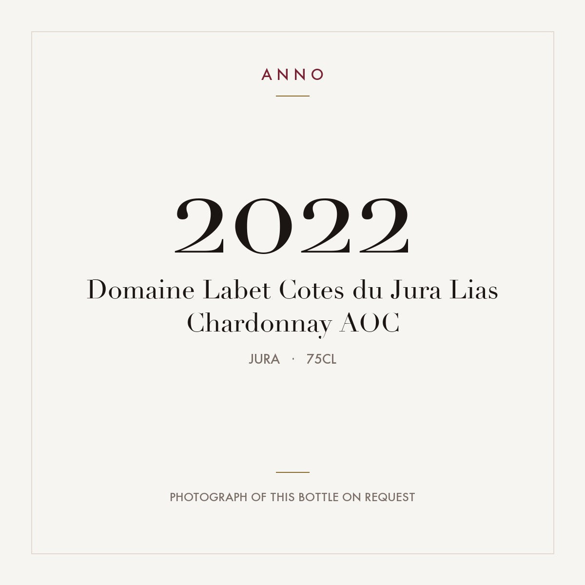 Domaine Labet Cotes du Jura Lias Chardonnay 2022 AOC 0,75l, Jura — ANNO-årgangskort; foto af den faktiske flaske på forespørgsel