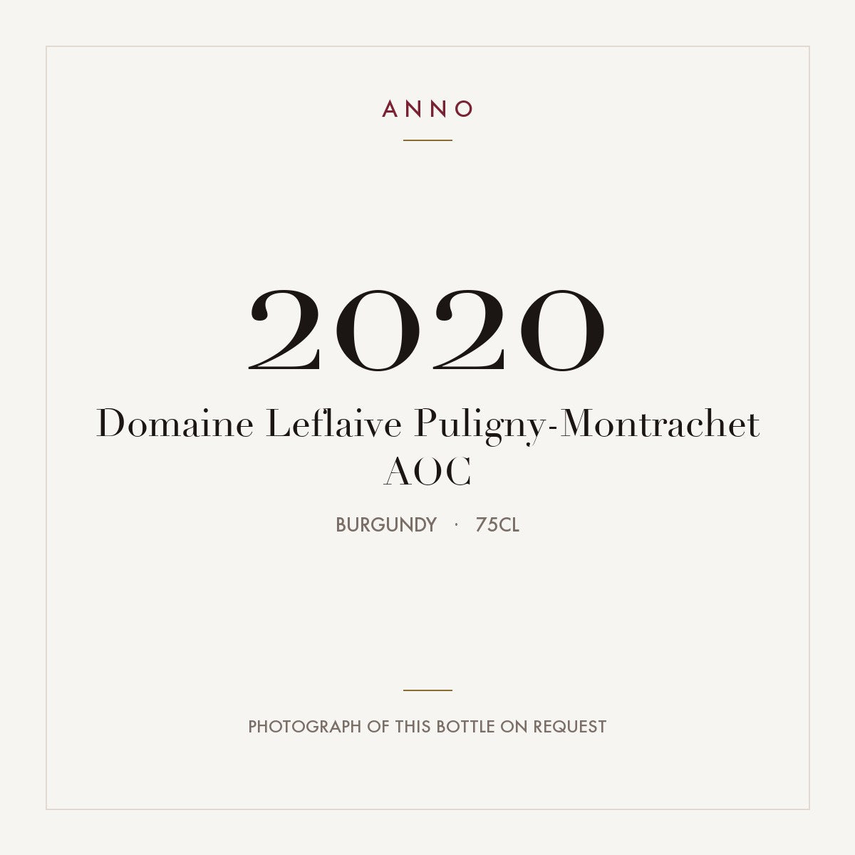 Domaine Leflaive Puligny-Montrachet 2020 AOC 0,75l, Borgonha — cartão de colheita ANNO; fotografia da garrafa real disponível a pedido