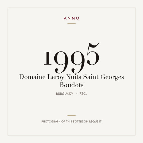 Domaine Leroy Nuits-Saint-Georges Premier Cru Les Boudots 1995 AOC 0,75l — карточка урожая ANNO; фото настоящей бутылки по запросу