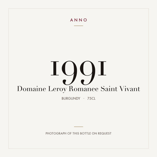 Domaine Leroy Romanee-Saint-Vivant Grand Cru 1991 AOC 0,75l — ANNO vintage card; photograph of the actual bottle available on request