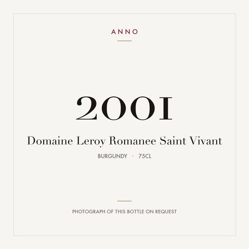 Domaine Leroy Romanee-Saint-Vivant Grand Cru 2001 AOC 0,75l — card dell'annata ANNO; foto della bottiglia reale disponibile su richiesta