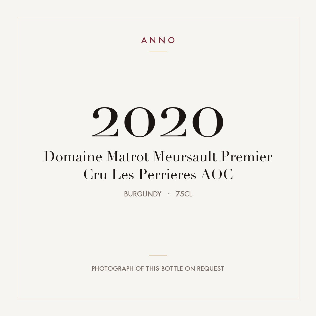 Domaine Matrot Meursault Premier Cru Les Perrieres 2020 AOC 0,75l, Burgund — ANNO-Jahrgangskarte; Foto der tatsächlichen Flasche auf Anfrage