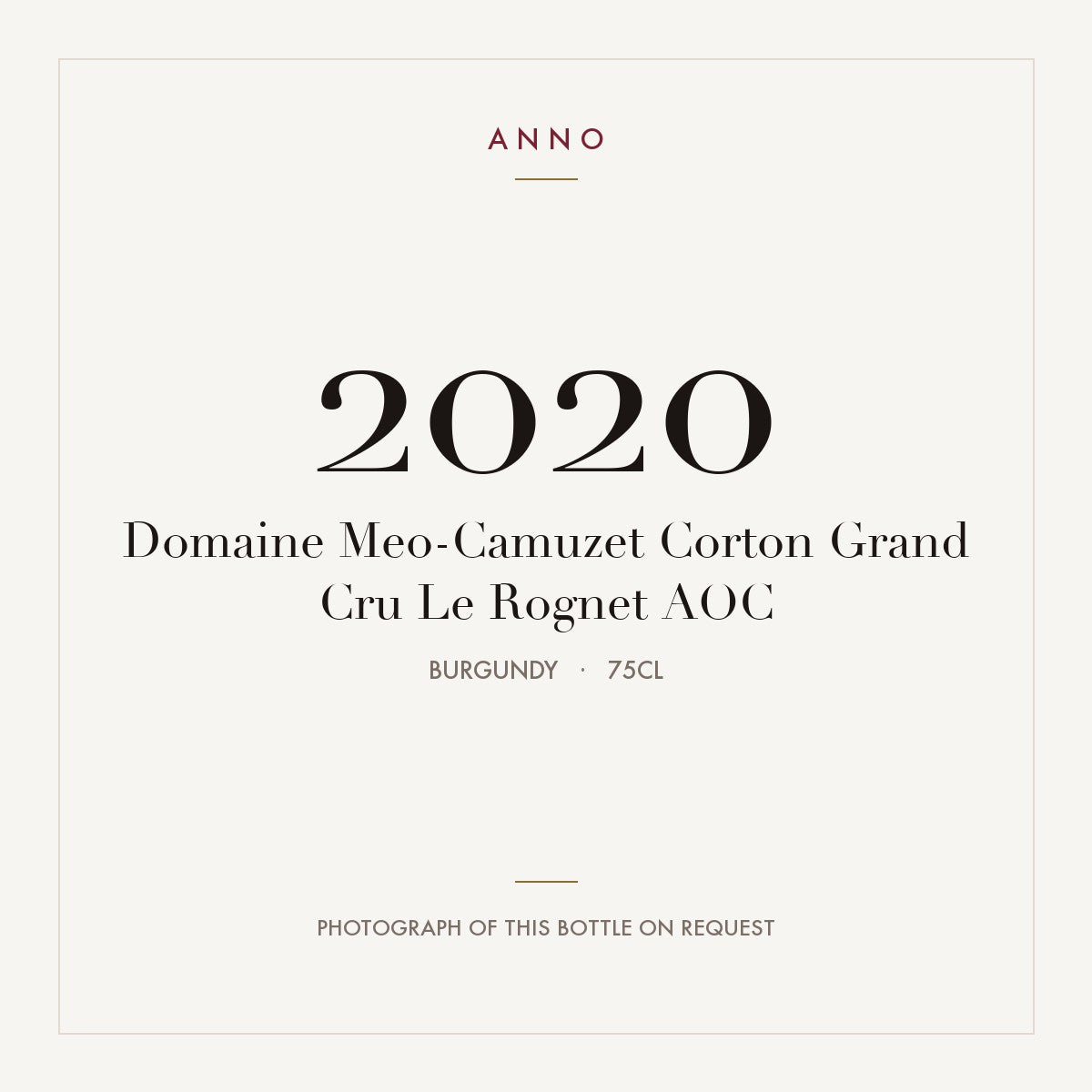 Domaine Meo-Camuzet Corton Grand Cru Le Rognet 2020 AOC 0,75l from Burgundy — ANNO vintage card; photograph of the actual bottle available on request