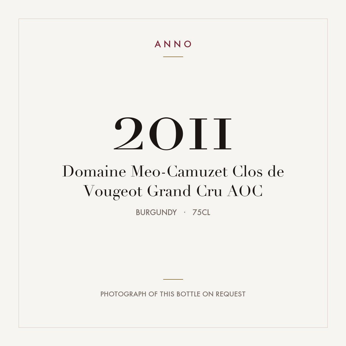 Domaine Meo-Camuzet Clos de Vougeot Grand Cru 2011 AOC 0,75l, 勃根地 — ANNO 年份卡；實際酒瓶照片可應要求提供