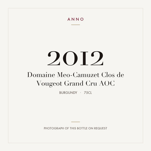 Domaine Meo-Camuzet Clos de Vougeot Grand Cru 2012 AOC 0,75l, Borgogna — card dell'annata ANNO; foto della bottiglia reale disponibile su richiesta