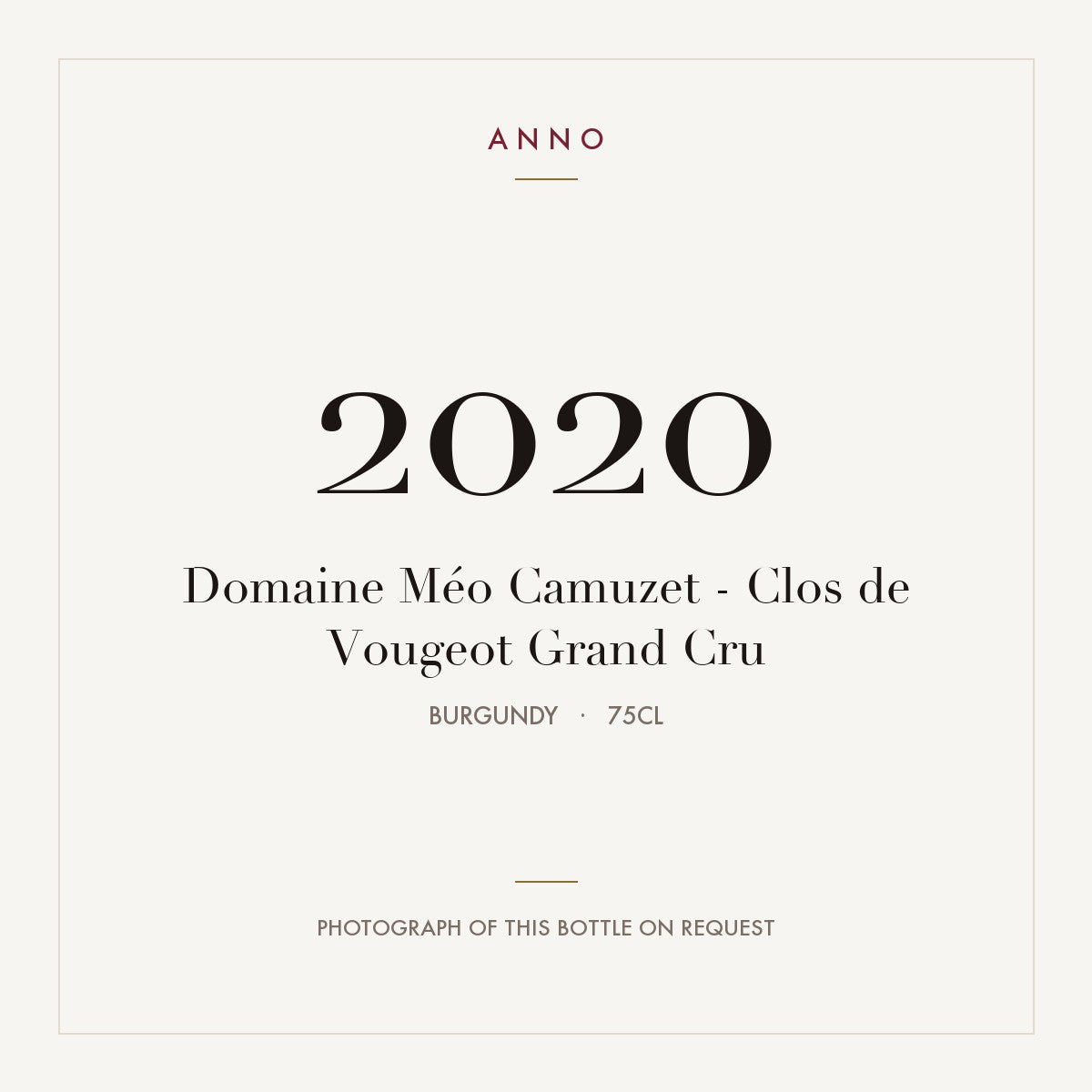 Domaine Meo-Camuzet Clos de Vougeot Grand Cru 2020 AOC 0,75l — ANNO vintage card; photograph of the actual bottle available on request