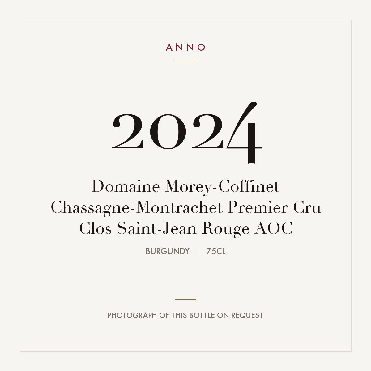 Domaine Morey-Coffinet Chassagne-Montrachet Premier Cru Clos Saint-Jean Rouge 2024 AOC 0,75l, Бургундия — карточка урожая ANNO; фото настоящей бутылки по запросу