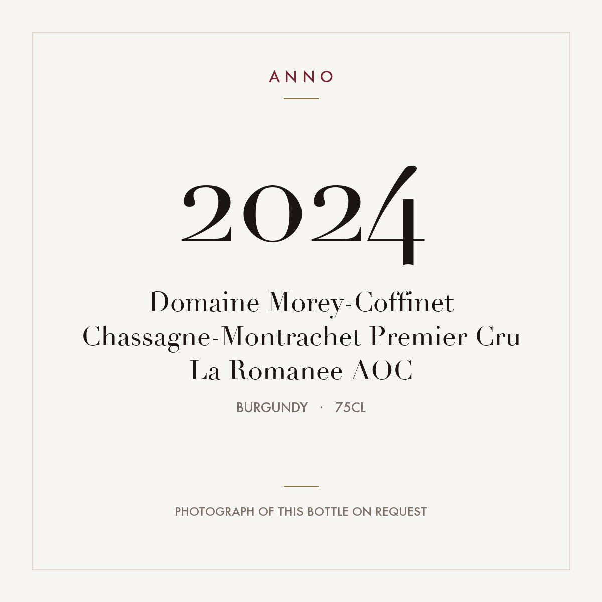Domaine Morey-Coffinet Chassagne-Montrachet Premier Cru La Romanee 2024 AOC 0,75l, ブルゴーニュ — ANNOヴィンテージカード。実際のボトルの写真はご要望に応じてご用意します