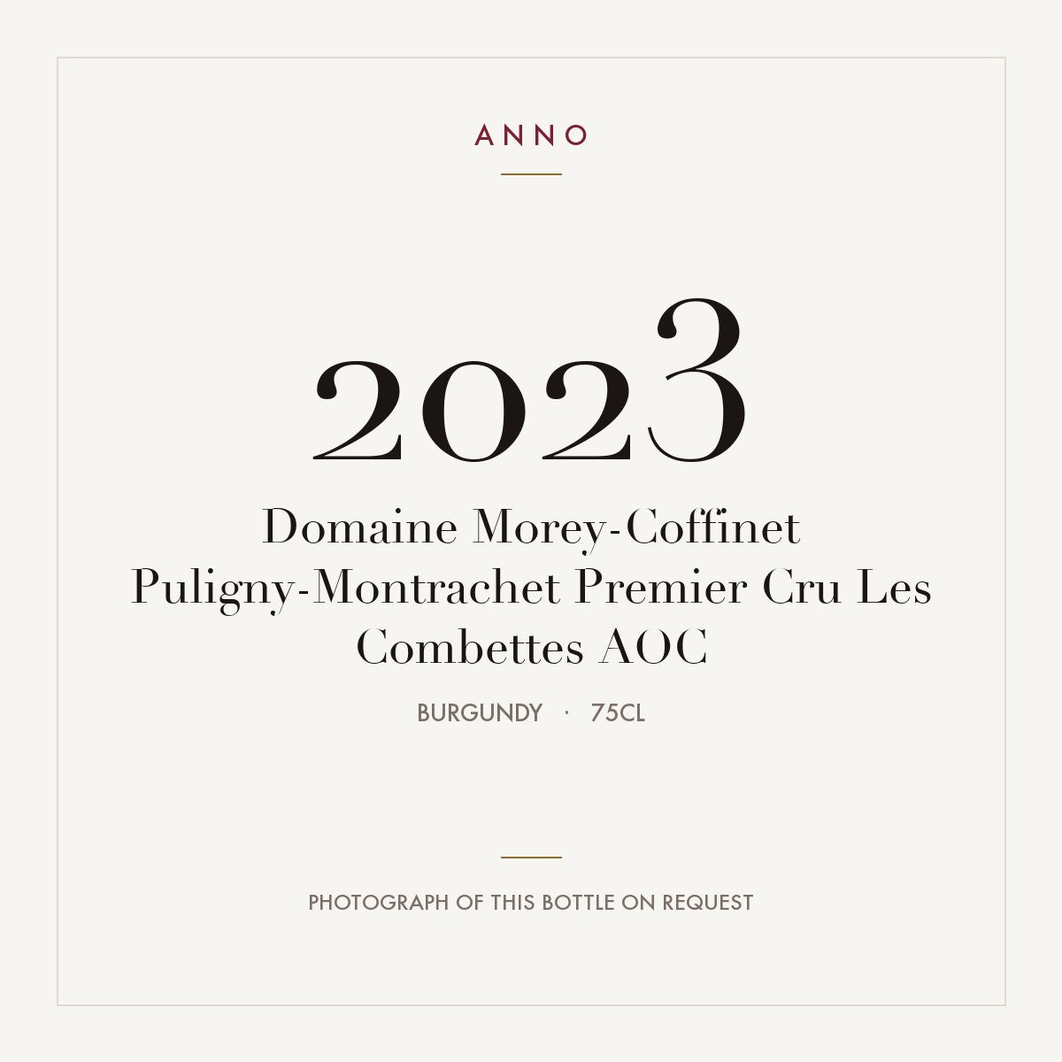 Domaine Morey-Coffinet Puligny-Montrachet Premier Cru Les Combettes 2023 AOC 0,75l, Borgoña — tarjeta de añada ANNO; foto de la botella real disponible bajo petición