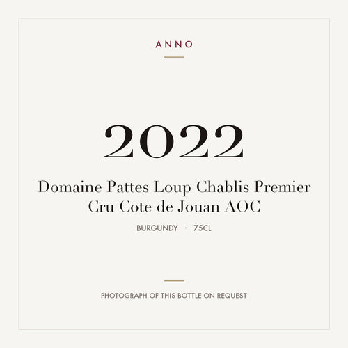 Domaine Pattes Loup Chablis Premier Cru Cote de Jouan 2022 AOC 0,75l from Burgundy — ANNO vintage card; photograph of the actual bottle available on request