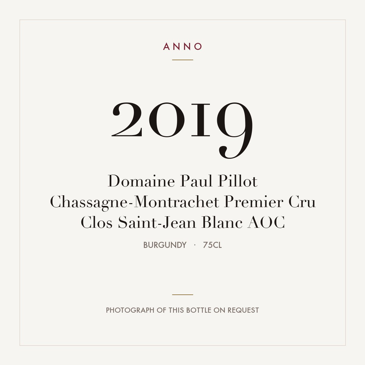 Domaine Paul Pillot Chassagne-Montrachet Premier Cru Clos Saint-Jean Blanc 2019 AOC 0,75l, Borgogna — card dell'annata ANNO; foto della bottiglia reale disponibile su richiesta