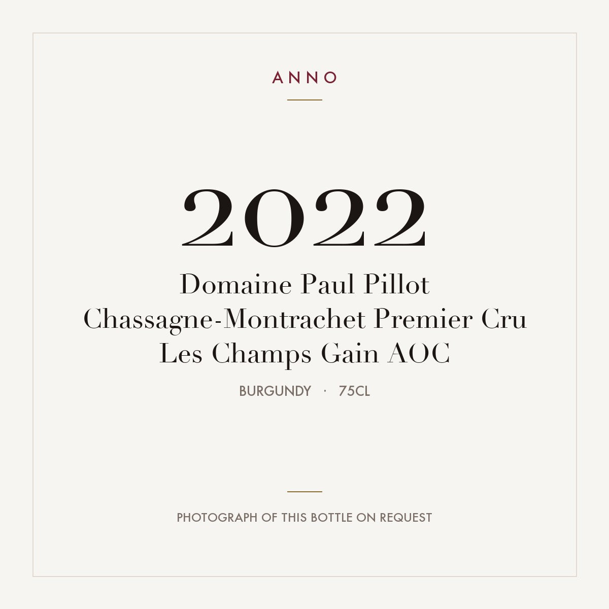 Domaine Paul Pillot Chassagne-Montrachet Premier Cru Les Champs Gain 2022 AOC 0,75l, Borgogna — card dell'annata ANNO; foto della bottiglia reale disponibile su richiesta