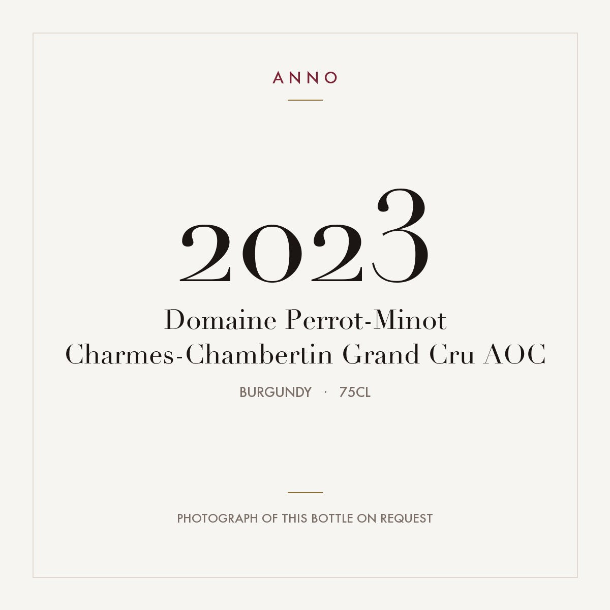 Domaine Perrot-Minot Charmes-Chambertin Grand Cru 2023 AOC 0,75l, Borgogna — card dell'annata ANNO; foto della bottiglia reale disponibile su richiesta