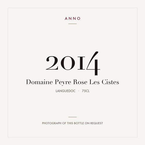 Domaine Peyre Rose Les Cistes 2014 0,75l from Languedoc — ANNO vintage card; photograph of the actual bottle available on request