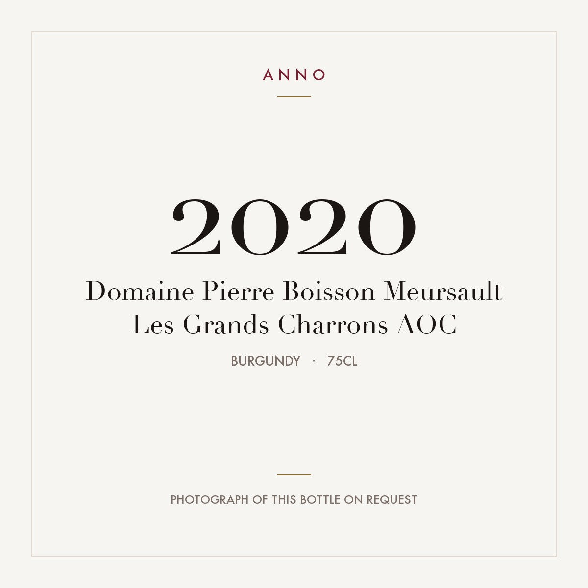 Domaine Pierre Boisson Meursault Les Grands Charrons 2020 AOC 0,75l, 勃根地 — ANNO 年份卡；實際酒瓶照片可應要求提供