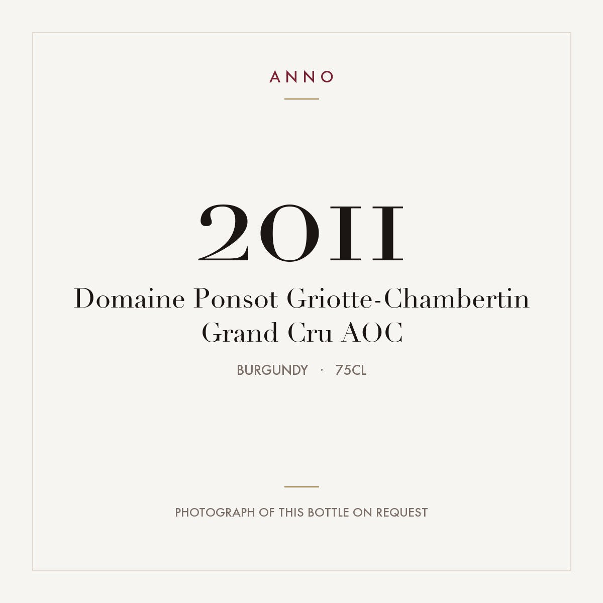Domaine Ponsot Griotte-Chambertin Grand Cru 2011 AOC 0,75l from Burgundy — ANNO vintage card; photograph of the actual bottle available on request