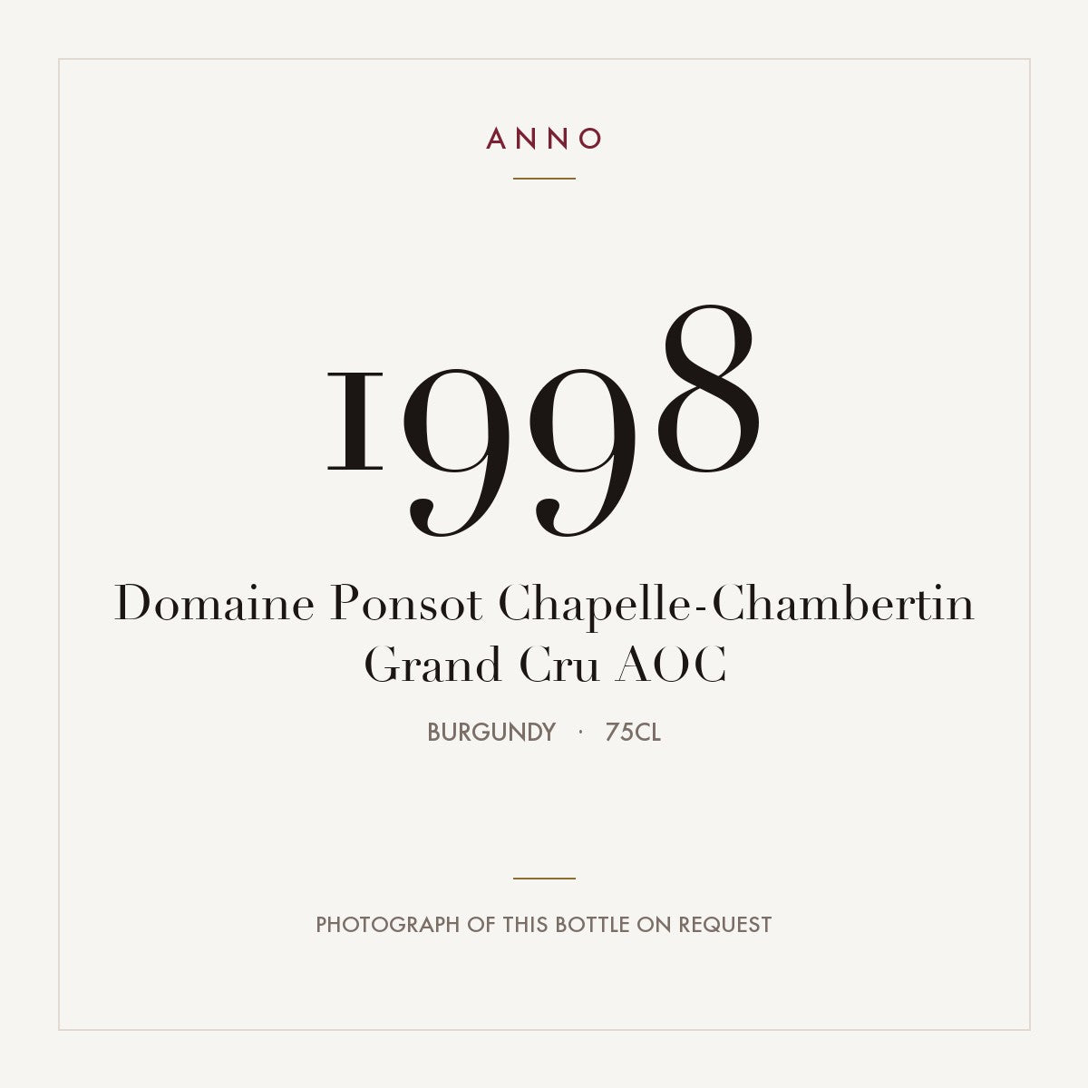 Domaine Ponsot Chapelle-Chambertin Grand Cru 1998 AOC 0,75l, Bourgogne — ANNO-årgangskort; foto af den faktiske flaske på forespørgsel