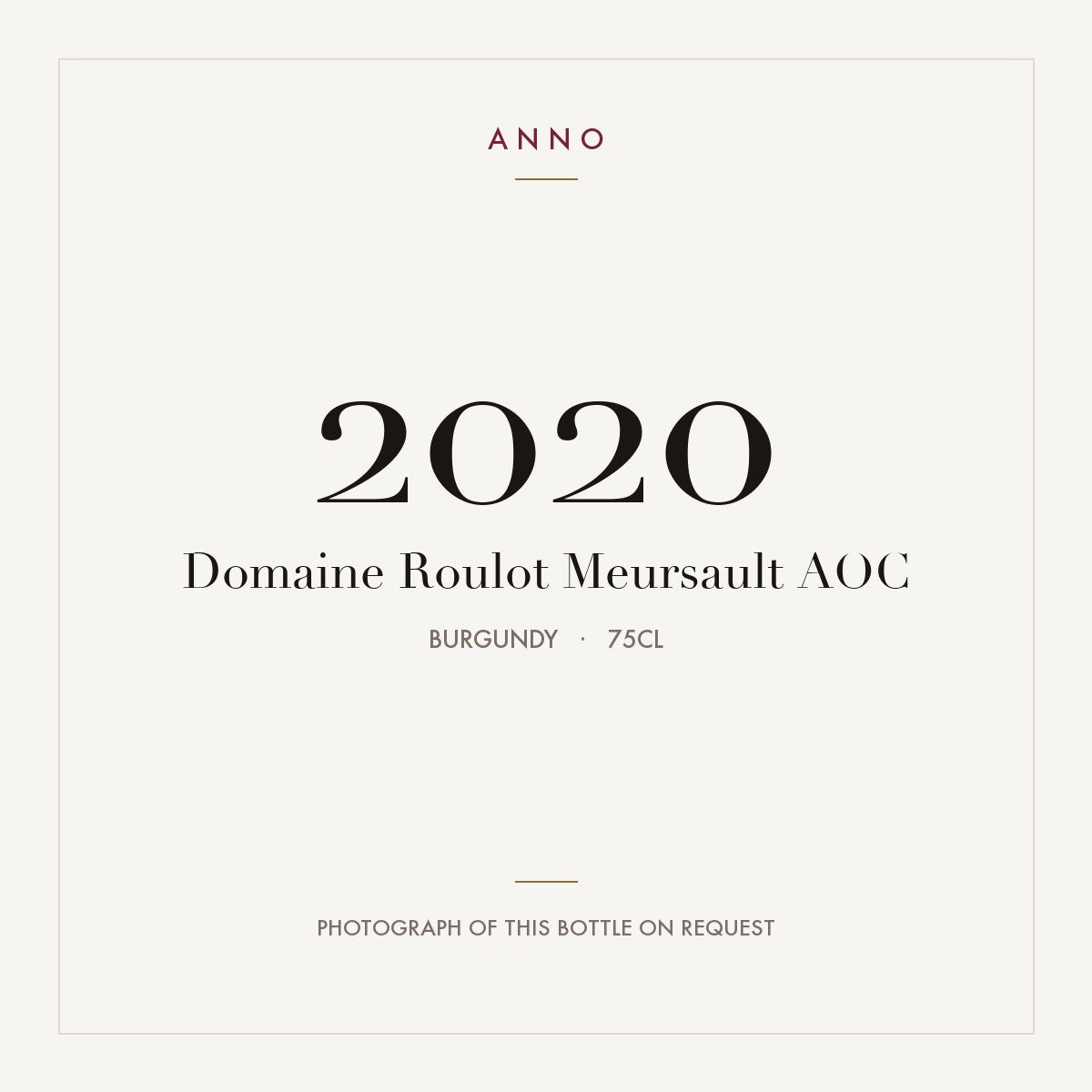 Domaine Roulot Meursault 2020 AOC 0,75l, Borgonha — cartão de colheita ANNO; fotografia da garrafa real disponível a pedido