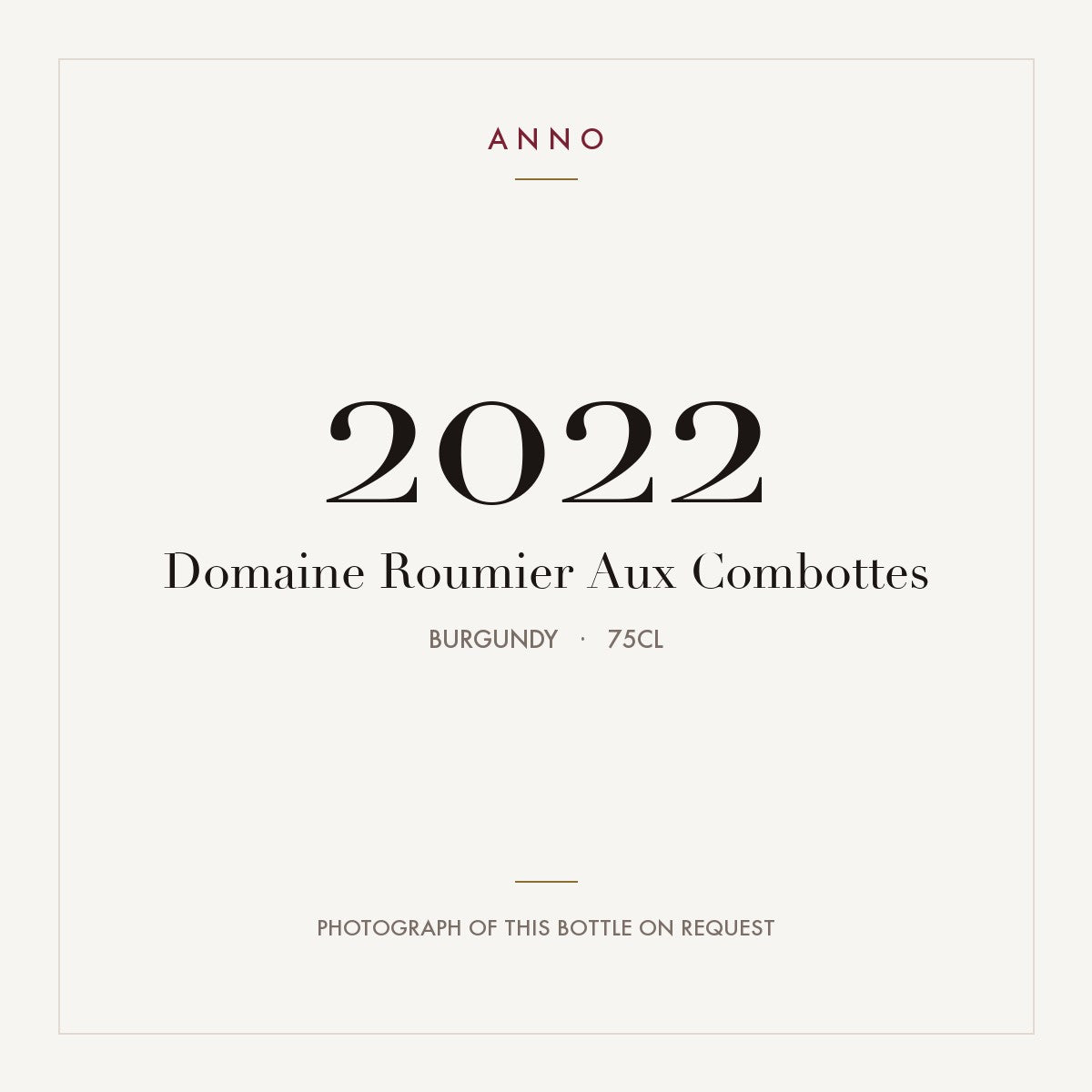 Domaine Roumier Aux Combottes 2022 0,75l, Бургундия — карточка урожая ANNO; фото настоящей бутылки по запросу