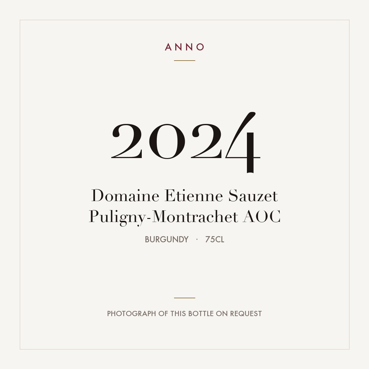 Domaine Etienne Sauzet Puligny-Montrachet 2024 AOC 0,75l, Borgogna — card dell'annata ANNO; foto della bottiglia reale disponibile su richiesta