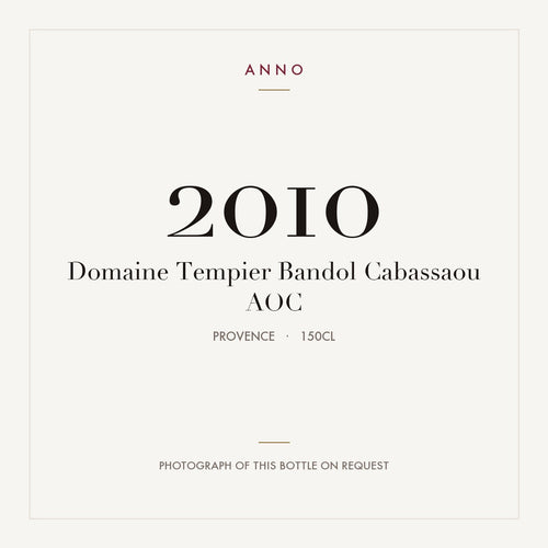 Domaine Tempier Bandol Cabassaou 2010 AOC 1,5l, Provença — cartão de colheita ANNO; fotografia da garrafa real disponível a pedido