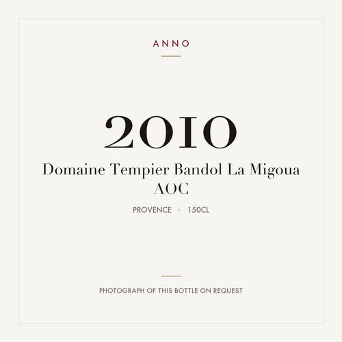 Domaine Tempier Bandol La Migoua 2010 AOC 1,5l, 普羅旺斯 — ANNO 年份卡；實際酒瓶照片可應要求提供