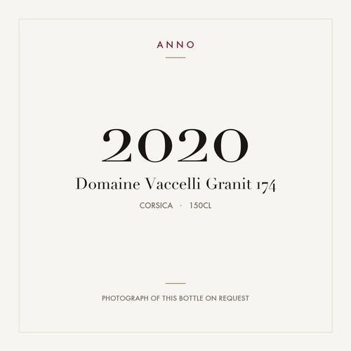 Domaine Vaccelli Granit 174 2020 1,5l from Corsica — ANNO vintage card; photograph of the actual bottle available on request