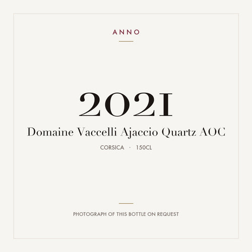 Domaine Vaccelli Ajaccio Quartz 2021 AOC 1,5l, Corsica — ANNO-jaargangkaart; foto van de echte fles op aanvraag