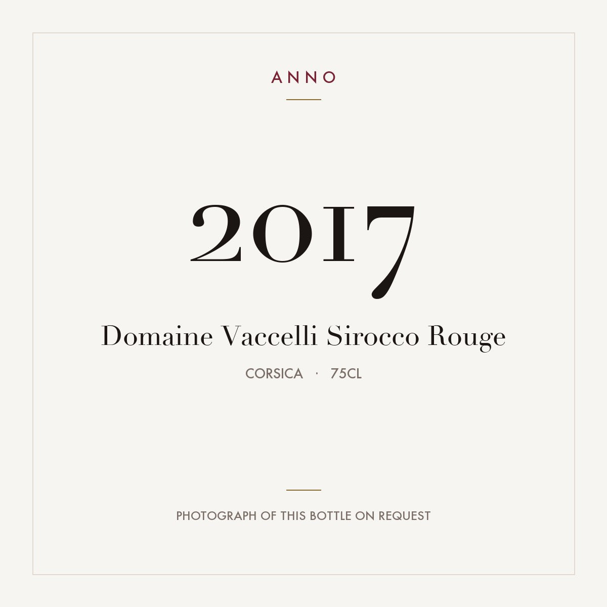 Domaine Vaccelli Sirocco Rouge 2017 0,75l, 科西嘉 — ANNO 年份卡；實際酒瓶照片可應要求提供